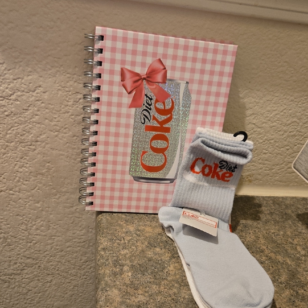 Diet Coke 2 Pair Light Grey Socks And Notebook New
